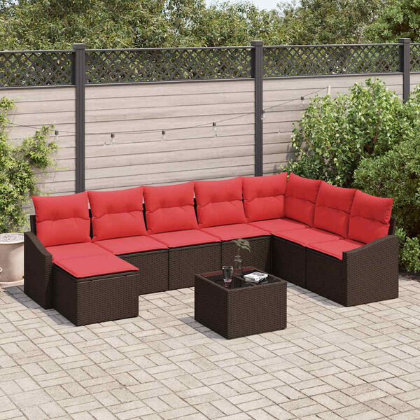 vidaXL Sofa Set with Cushion 9 pcs Brown Poly Rattan