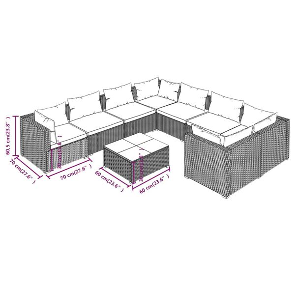 vidaXL 9 Piece Garden Lounge Set with Cushions Poly Rattan Black