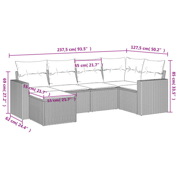 vidaXL 6 Piece Garden Sofa Set with Cushions Black Poly Rattan