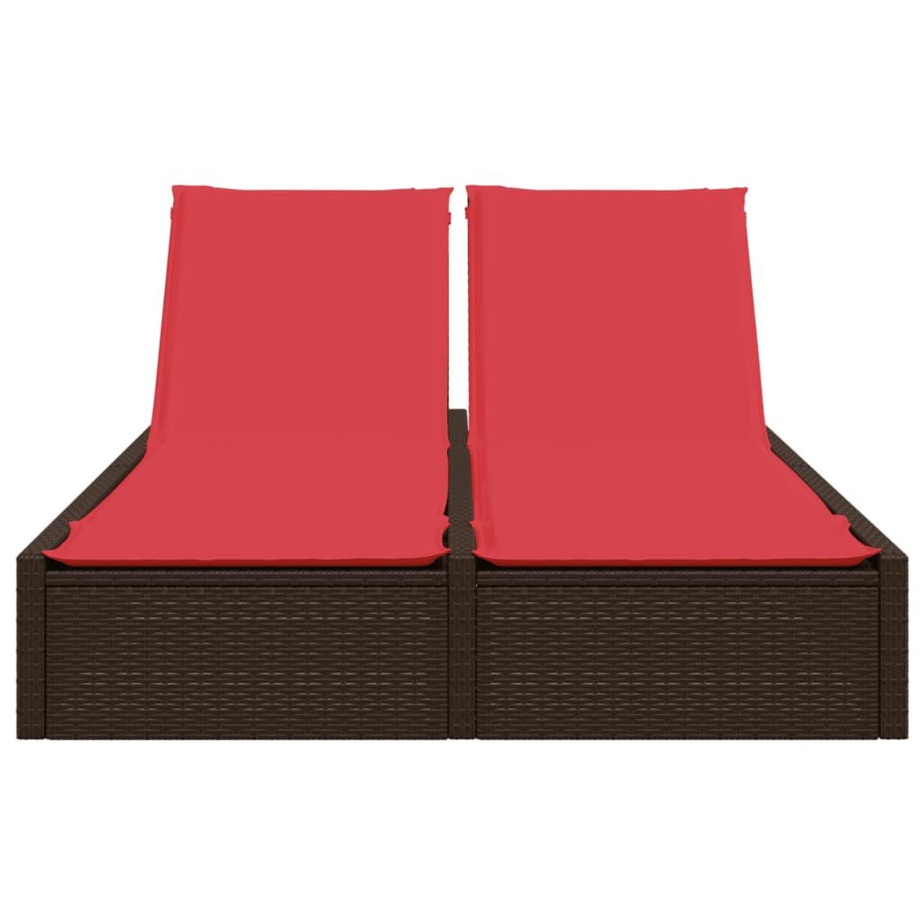 vidaXL Double Sun Lounger with Cushions Brown Poly Rattan