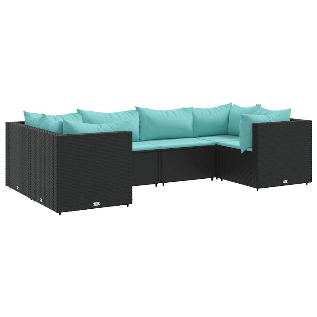 vidaXL 6 Piece Garden Lounge Set with Cushions Black Poly Rattan
