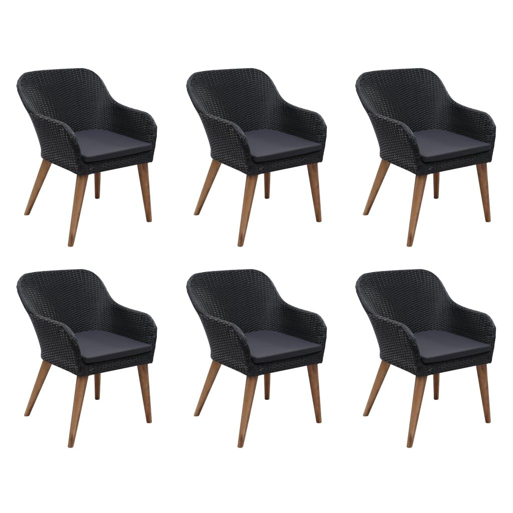 vidaXL 7 Piece Outdoor Dining Set with Cushions Poly Rattan Black