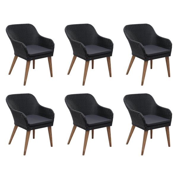 vidaXL 7 Piece Outdoor Dining Set with Cushions Poly Rattan Black
