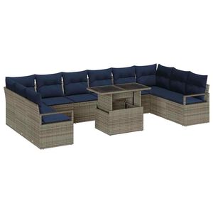 vidaXL Garden Sofa Set 11 pcs Grey and Navy Blue Poly Rattan