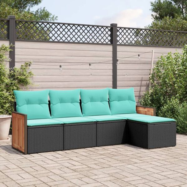 vidaXL 5 Piece Garden Sofa Set with Cushions Black Poly Rattan