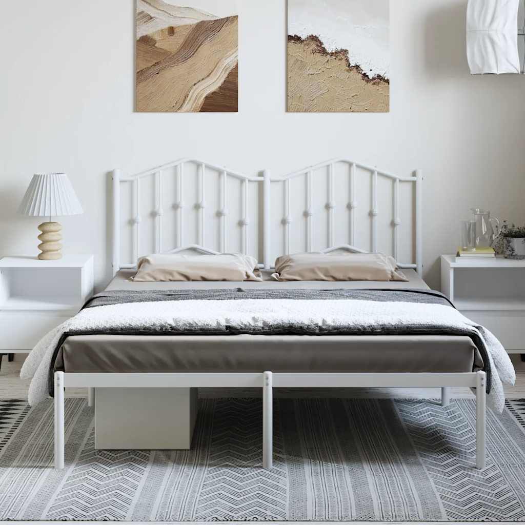 vidaXL Metal Bed Frame without Mattress with Headboard White 150x200cm