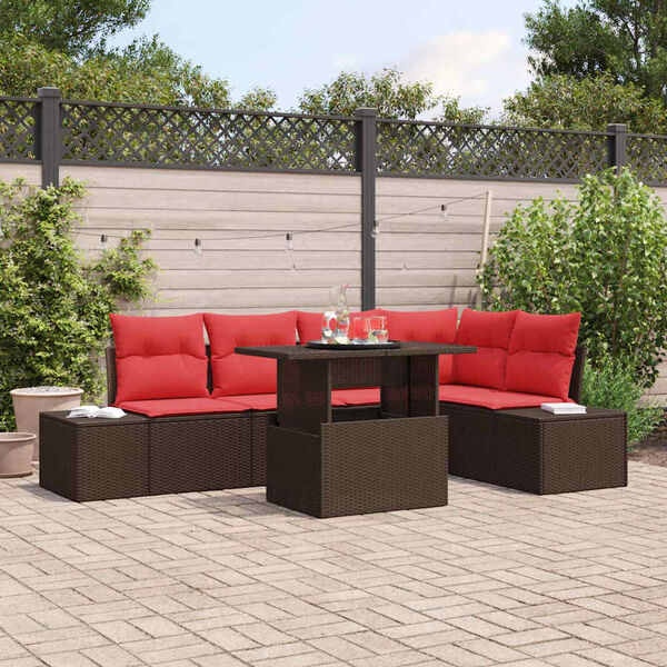 vidaXL Garden Sofa Set with Cushion with Storage 6 pcs Brown and red