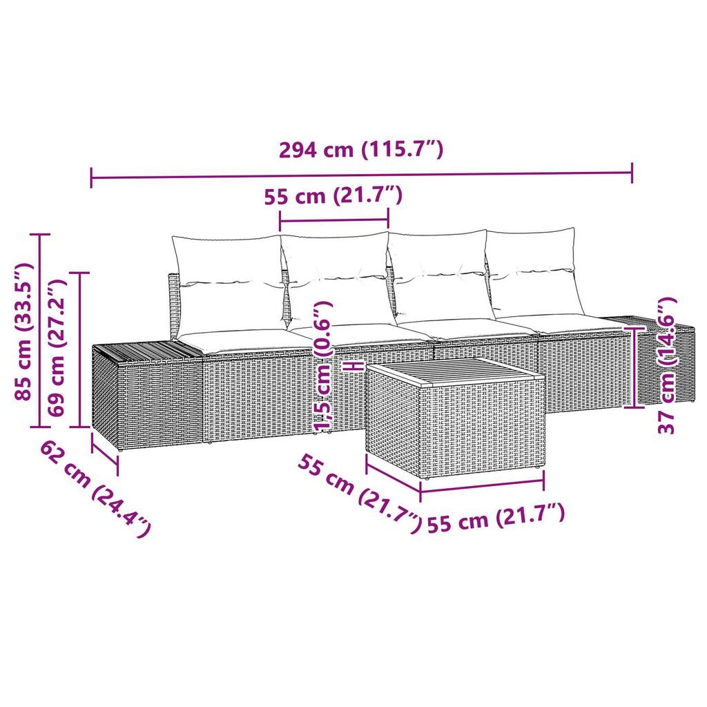 vidaXL Garden Sofa Set 5 pcs Black, turquoise
