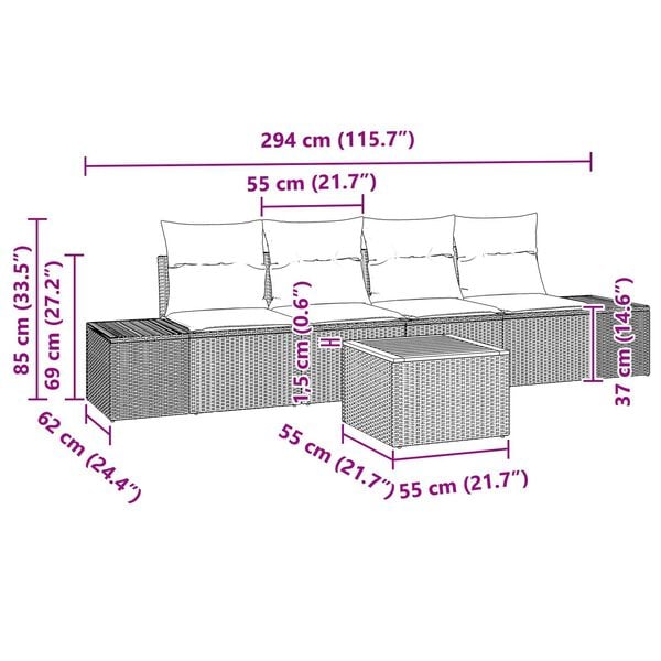 vidaXL Garden Sofa Set 5 pcs Black, turquoise