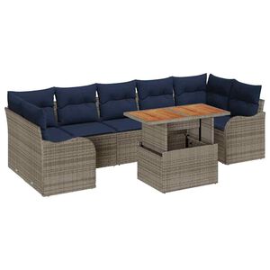 vidaXL Garden Sofa Set 8 pcs Grey and Navy Blue Poly Rattan