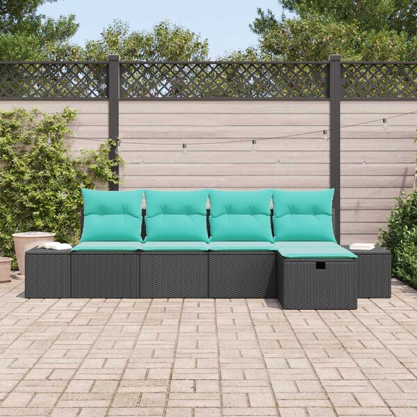 vidaXL 5 Piece Garden Sofa Set with Cushions - Black Poly Rattan