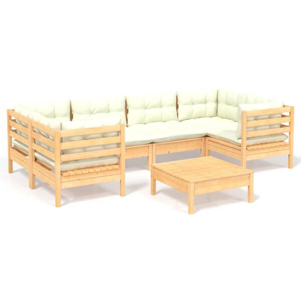 vidaXL 7 Piece Garden Lounge Set with Cream Cushions Pinewood