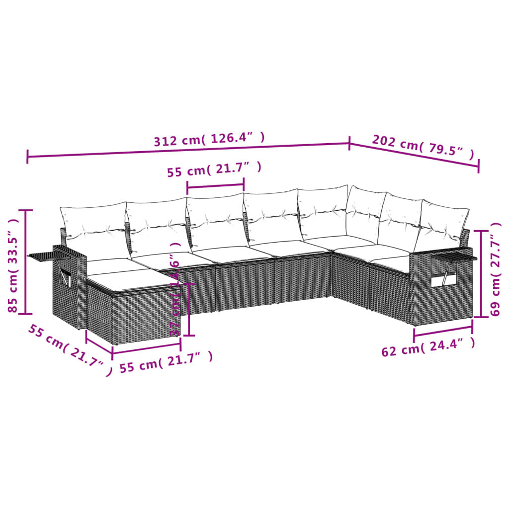 vidaXL 8 Piece Garden Sofa Set with Cushions Beige Poly Rattan