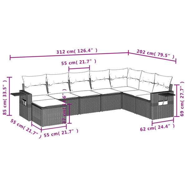 vidaXL 8 Piece Garden Sofa Set with Cushions Beige Poly Rattan