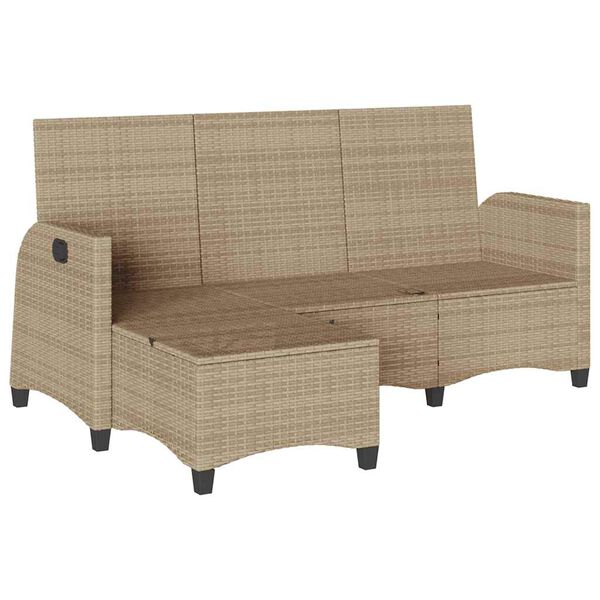 vidaXL Reclining Garden Sofa with Cushions L-shaped Beige Poly Rattan