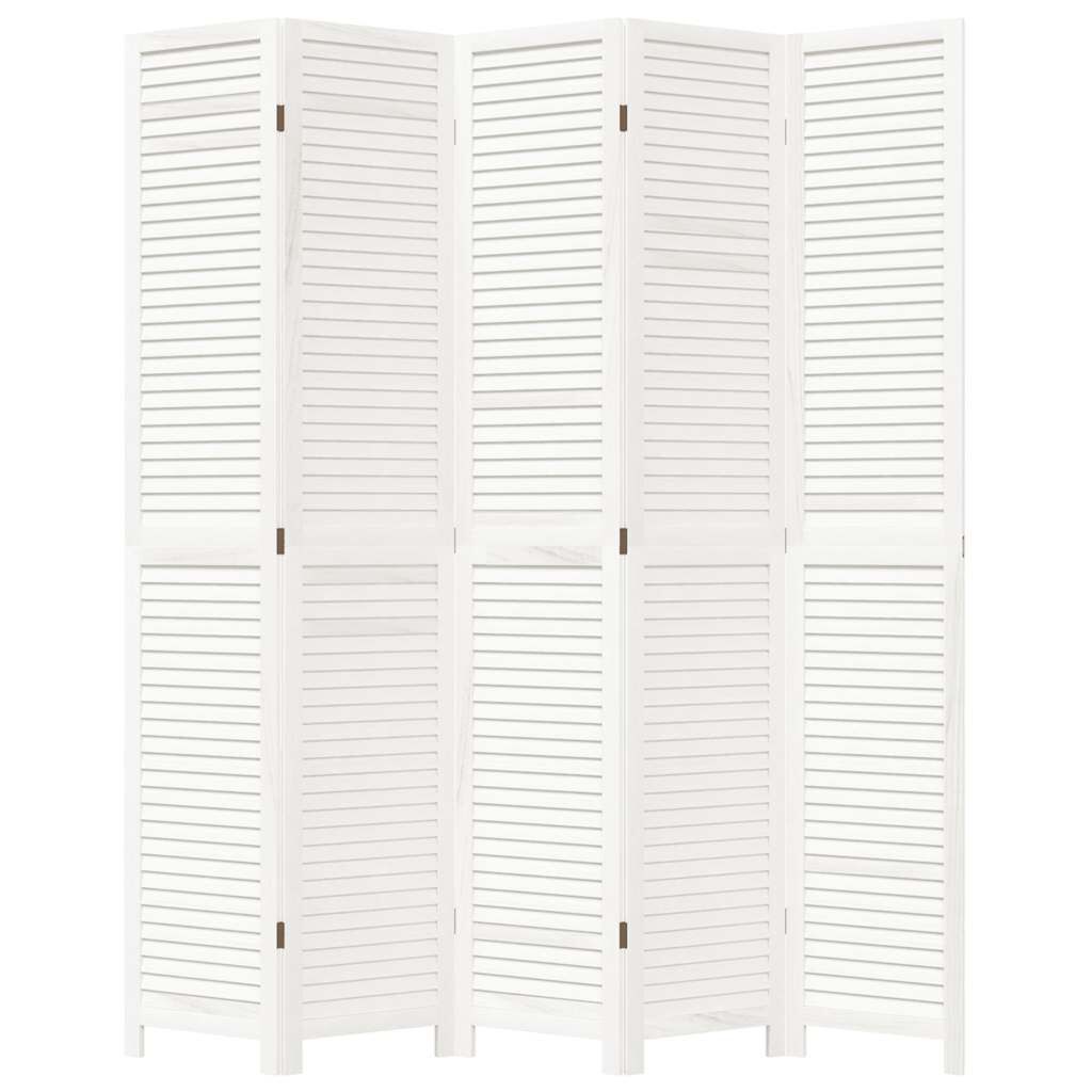 vidaXL Room Divider 5 Panels White Solid Wood Paulownia