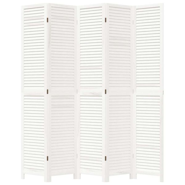 vidaXL Room Divider 5 Panels White Solid Wood Paulownia