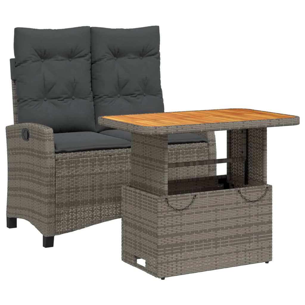 vidaXL 2 Piece Garden Dining Set with Cushions Grey Poly Rattan