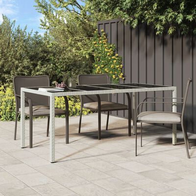 vidaXL Garden Table White 190x90x75 cm Tempered Glass and Poly Rattan