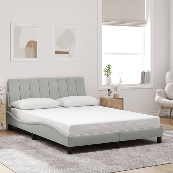 vidaXL Bed Frame without Mattress "Hanko" Light Grey 137x190 cm Double Velvet