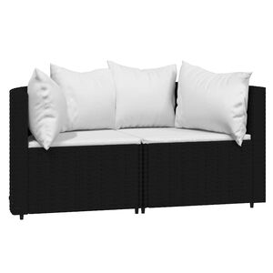 vidaXL Garden Corner Sofas with Cushions 2 pcs Black Poly Rattan