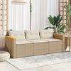 vidaXL Garden Sofa with Cushions 3-Seater Beige Poly Rattan