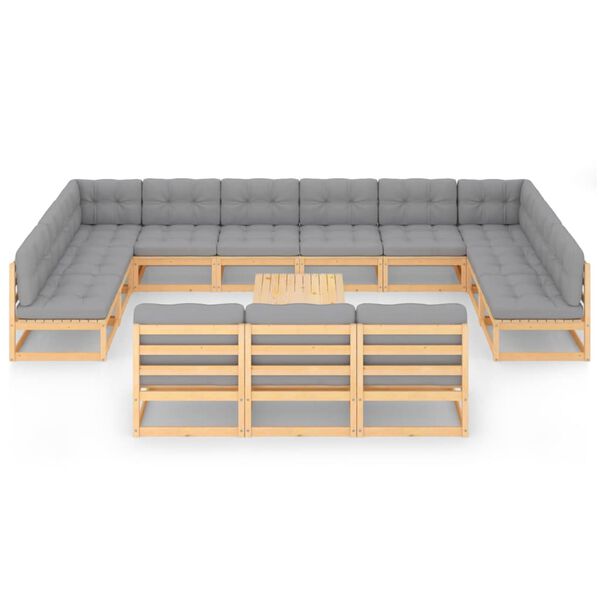 vidaXL 14 Piece Garden Lounge Set with Cushions Solid Pinewood