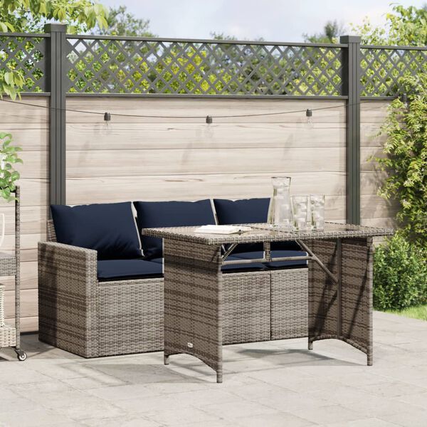 vidaXL 2 Piece Garden Dining Set with Cushions Grey Poly Rattan
