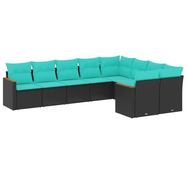 vidaXL 9 Piece Garden Sofa Set with Cushions Black Poly Rattan