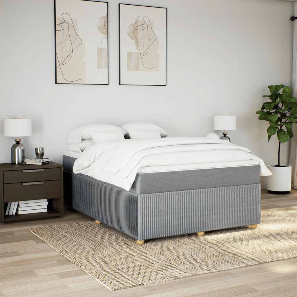 vidaXL Box Spring Bed with Mattress Light Grey Queen Fabric