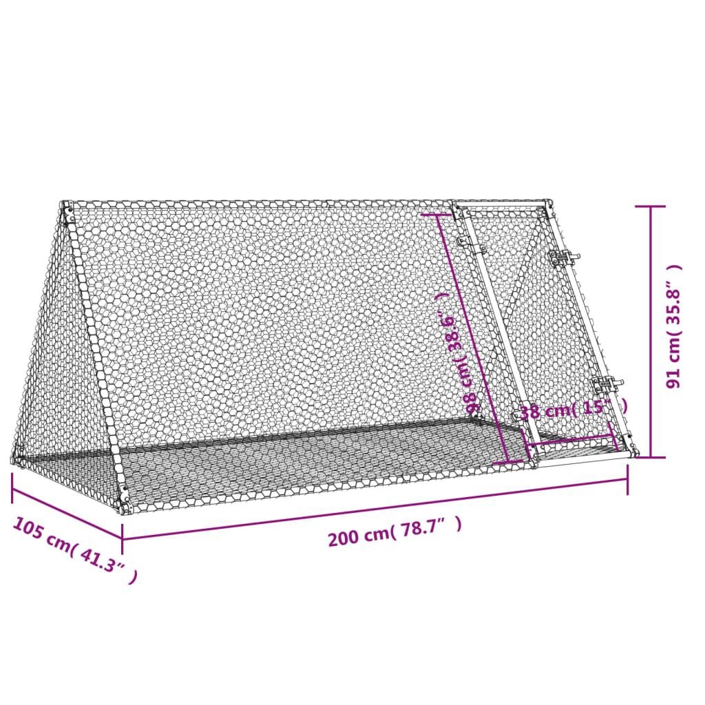 vidaXL Rabbit Hutch Silver 200x105x91 cm Galvanised Steel