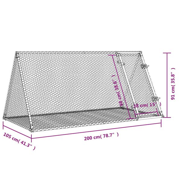 vidaXL Rabbit Hutch Silver 200x105x91 cm Galvanised Steel