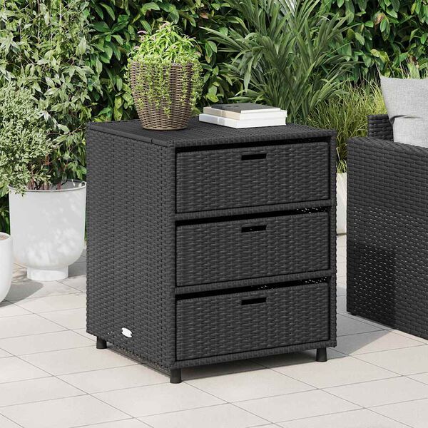 vidaXL Garden Storage Cabinet Black 55x59x69 cm Poly Rattan