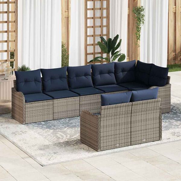 vidaXL Garden Sofa Set 8 pcs Grey Poly Rattan