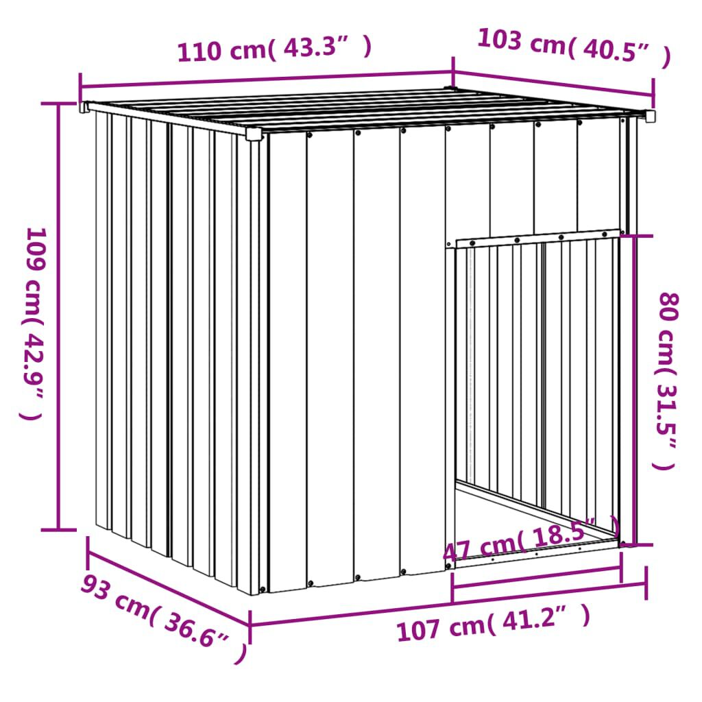 vidaXL Dog House with Roof Light Grey 110x103x109 cm Galvanised Steel