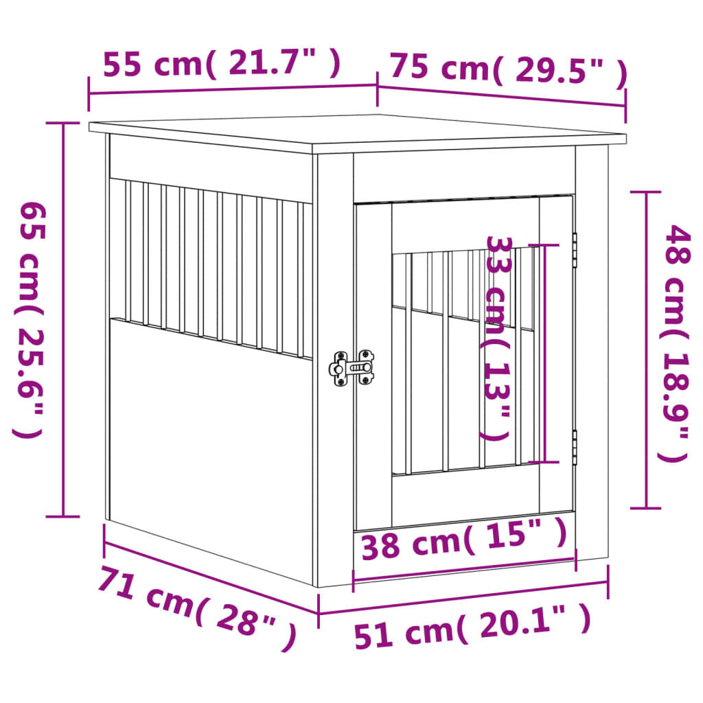 vidaXL Dog Crate Furniture Black 55x75x65 cm Engineered Wood