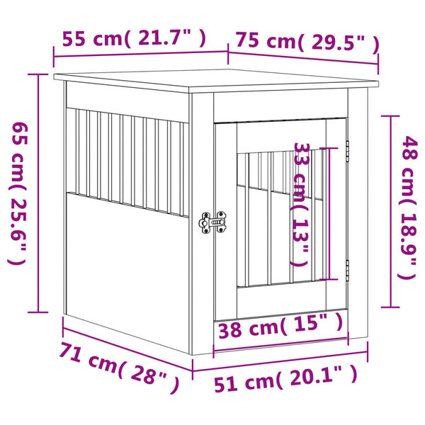 vidaXL Dog Crate Furniture Black 55x75x65 cm Engineered Wood