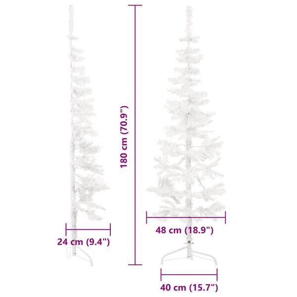 vidaXL Slim Artificial Half Christmas Tree with Stand White 180 cm