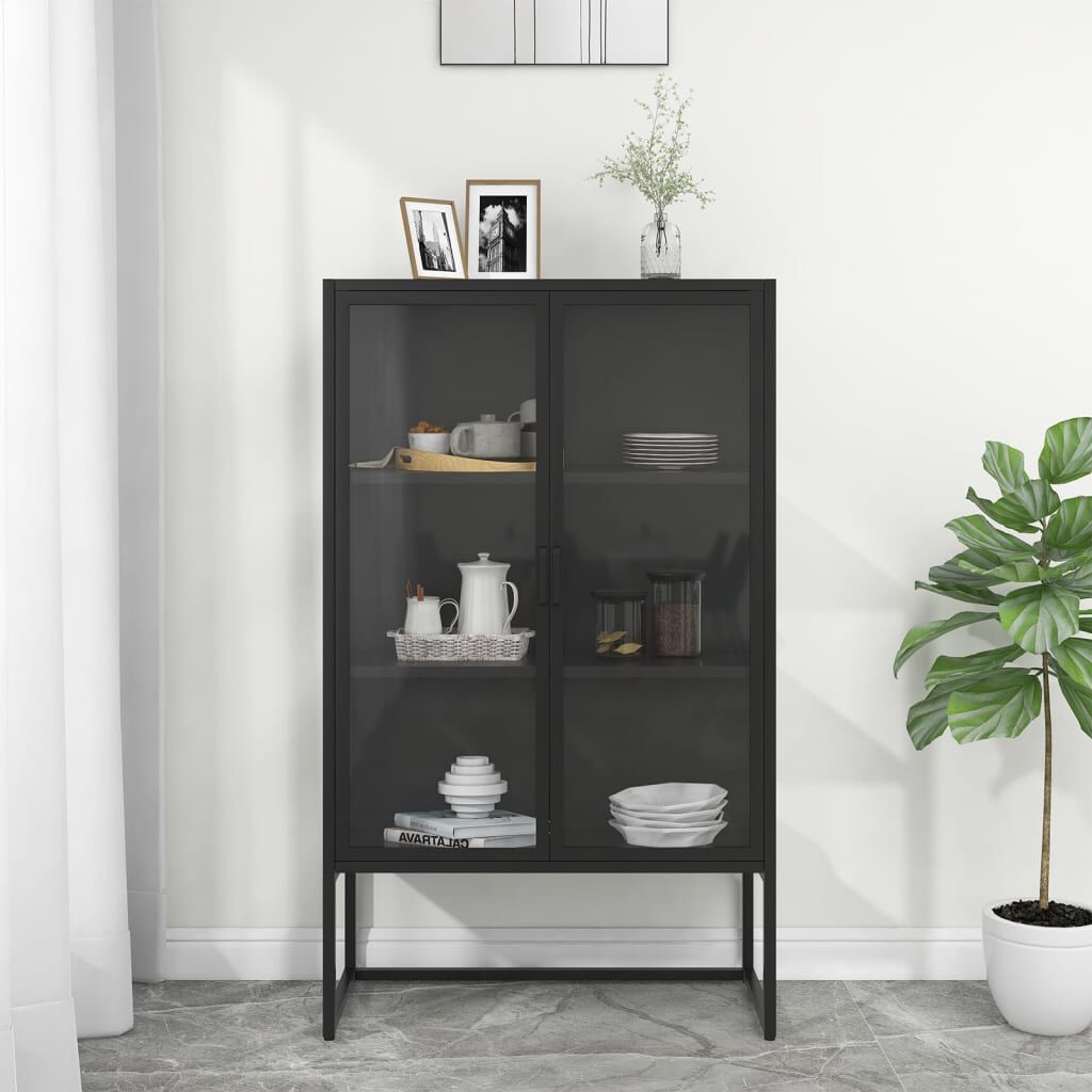 vidaXL Highboard Black 80x35x135 cm Steel and Tempered Glass
