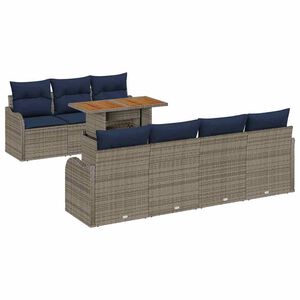 vidaXL Garden Sofa Set with Cushion 8 pcs Grey and navy blue