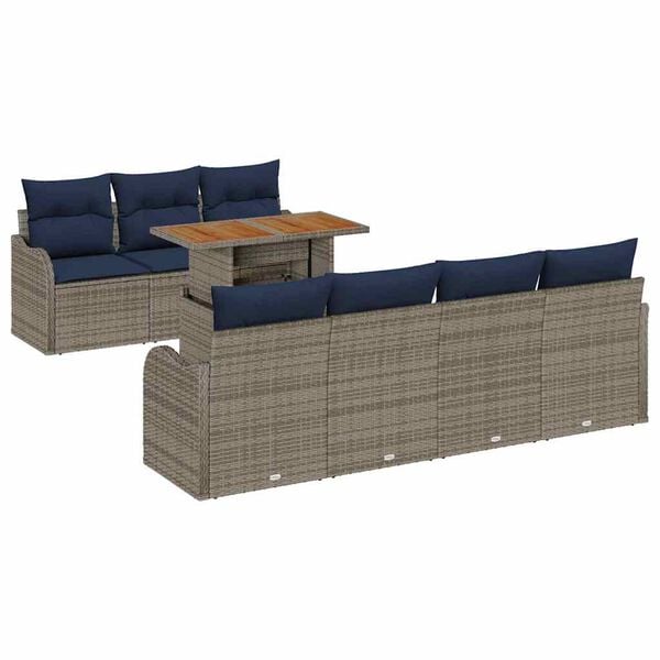 vidaXL Garden Sofa Set with Cushion 8 pcs Grey and navy blue