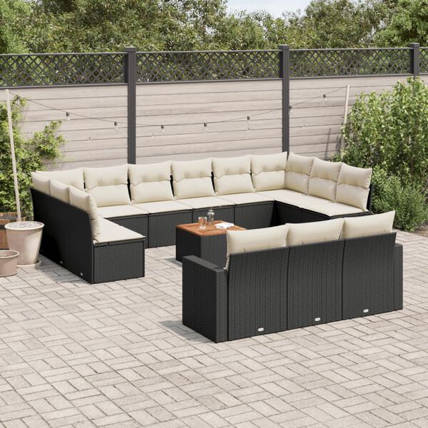 vidaXL 14 Piece Garden Sofa Set with Cushions Black Poly Rattan