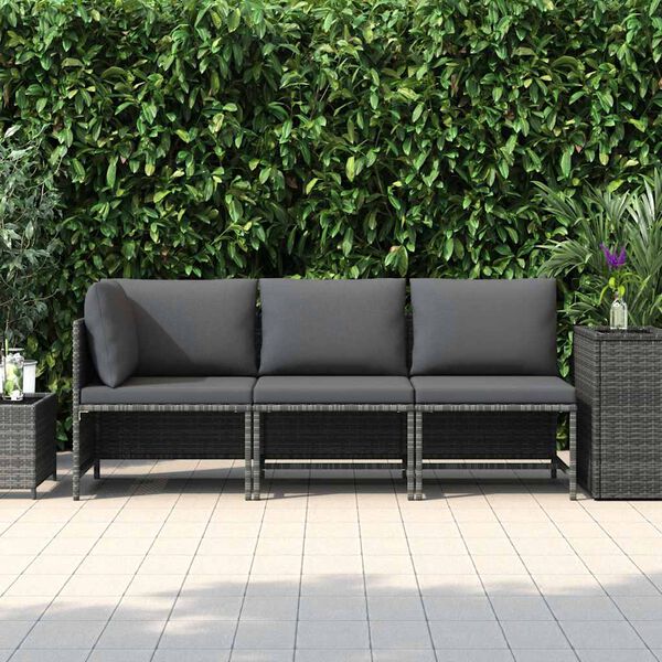 vidaXL 3 Piece Garden Lounge Set with Cushions Poly Rattan Grey