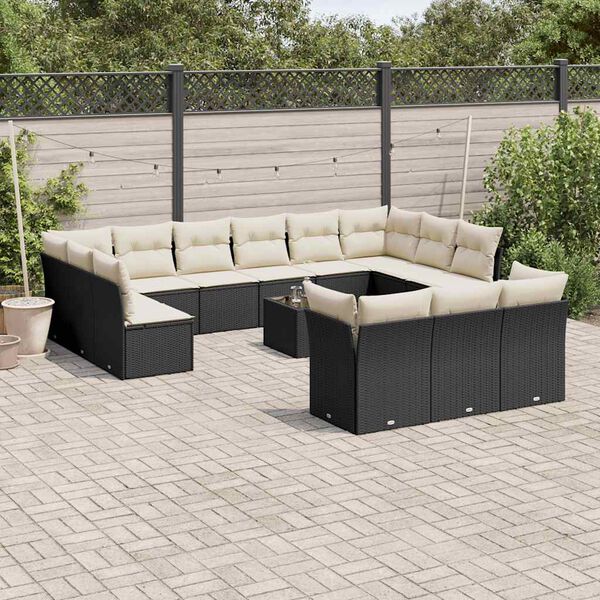 vidaXL 14 Piece Garden Sofa Set with Cushions Black Poly Rattan