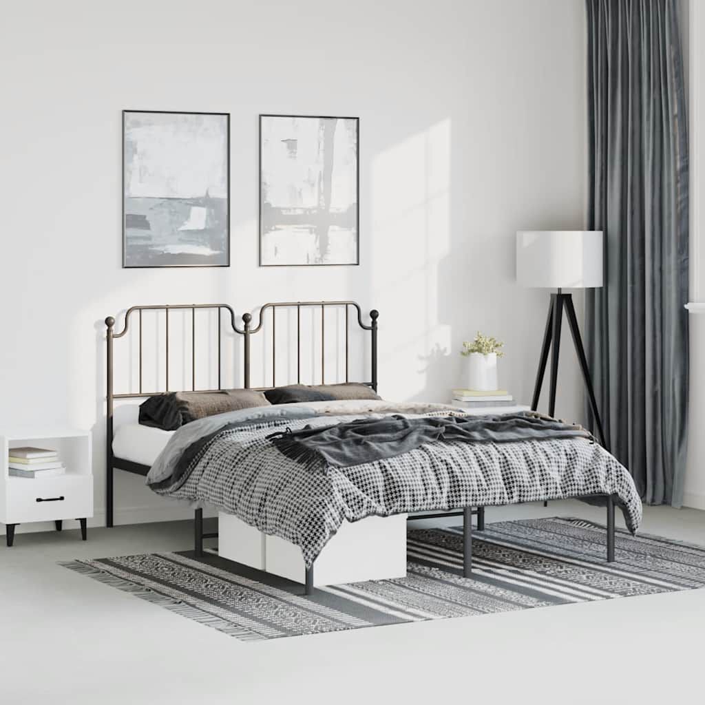 vidaXL Metal Bed Frame without Mattress with Headboard Black 150x200cm
