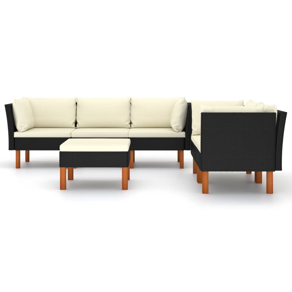 vidaXL 6 Piece Garden Lounge Set with Cushions Poly Rattan Black