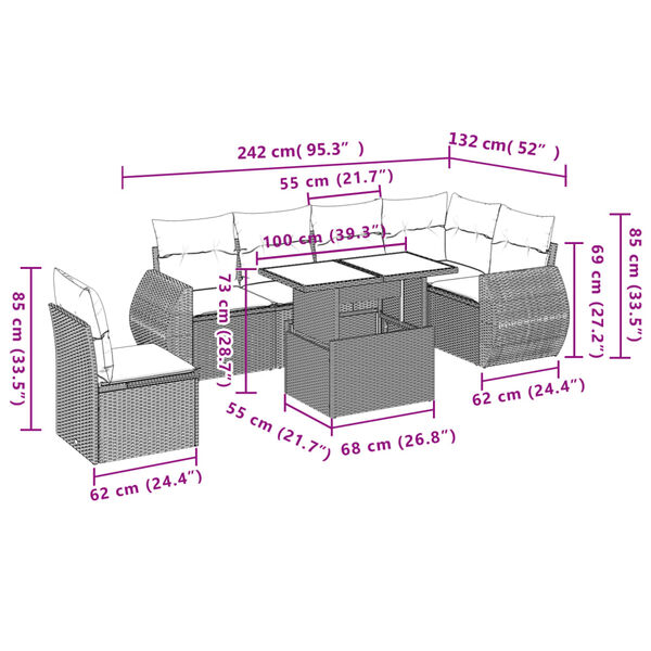 vidaXL 7 Piece Garden Sofa Set with Cushions Beige Poly Rattan