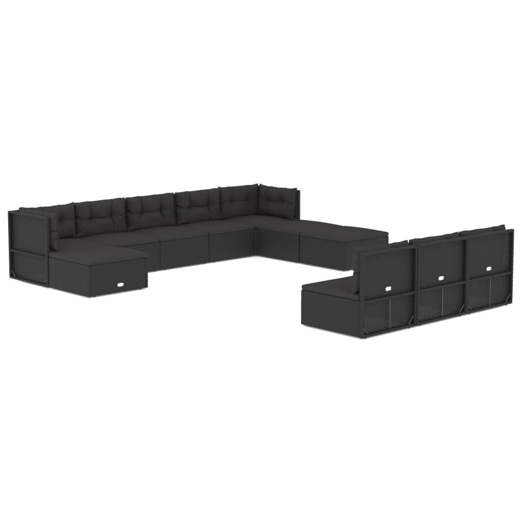 vidaXL 11 Piece Outdoor Sofa Set with Cushions Black Poly Rattan