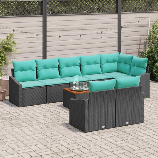 vidaXL Garden Sofa Set 9 pcs Black, turquoise