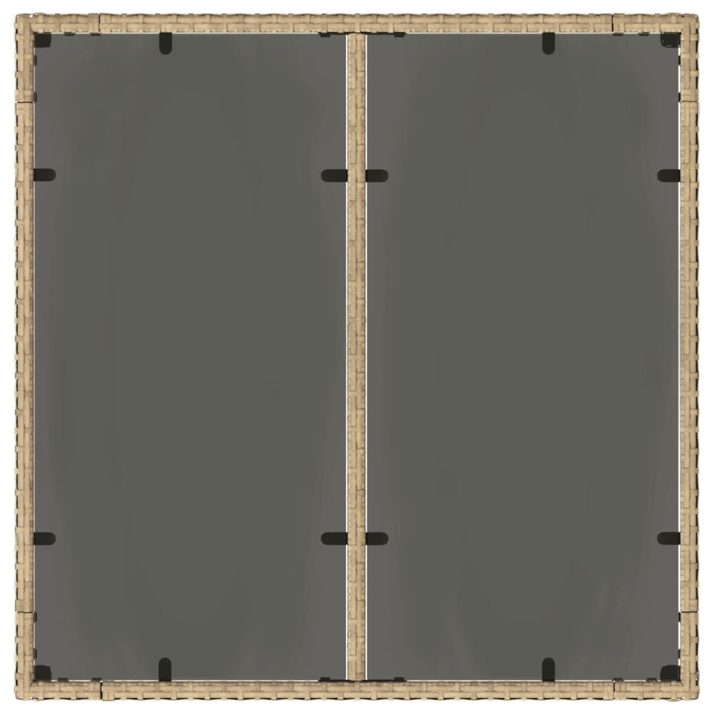 vidaXL Garden Table with Glass Top Beige 90x90x75 cm Poly Rattan